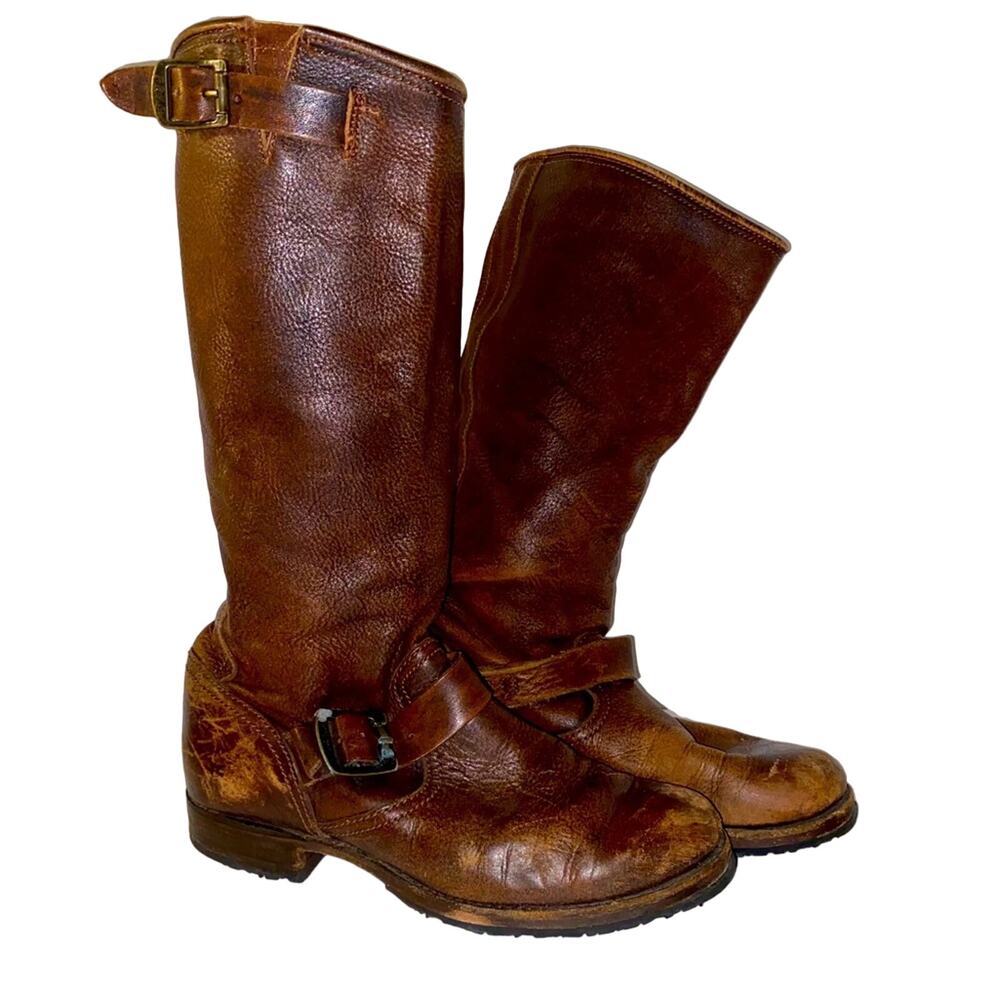 Frye Brown Leather Combat & Moto Boots